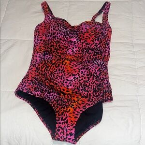 Stylish Pink and Orange Leopard Print One Piece Swimsuit